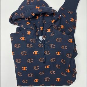Champion hoodie men’s small navy blue with orange logo